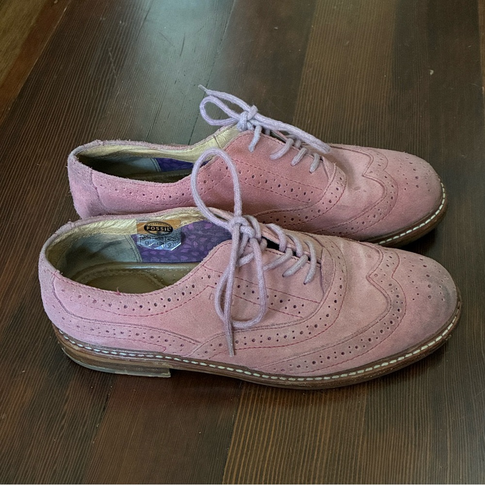 Fossil Pink Suede Wingtip Oxford Shoes